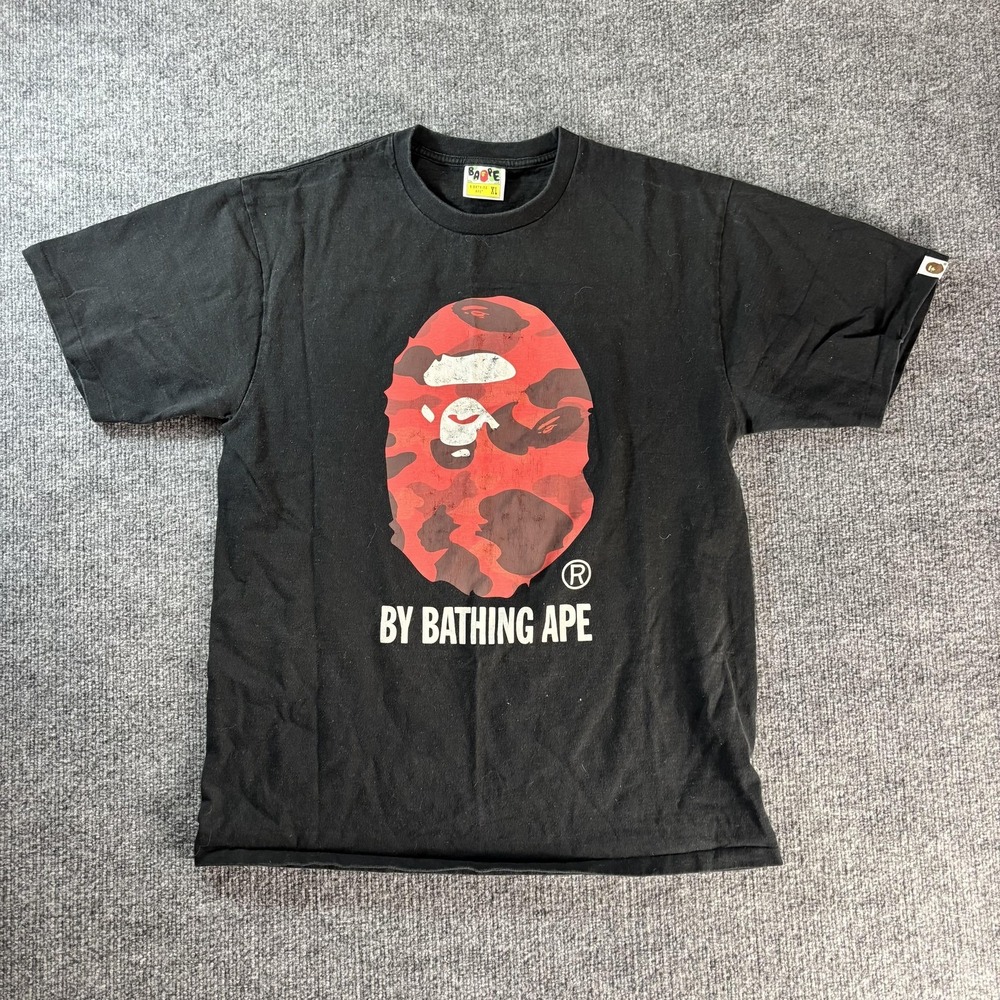 A Bathing Ape Shirt Mens XL Black Red Camo Ape Head Graphic‎ Tee Streetwear